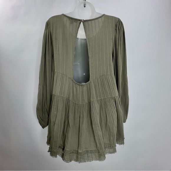 American Eagle Womens S Olive Green Tiered Babydoll Long Sleeve Boho Top - Picture 3 of 12